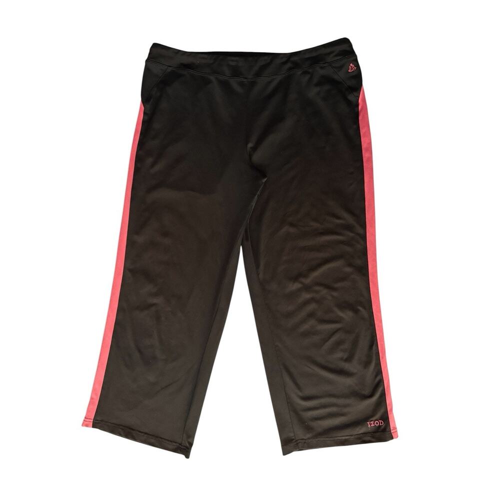 IZOD Cool FX Capri Pants Activewear Track Black Pink Side Stripe Womens Medium